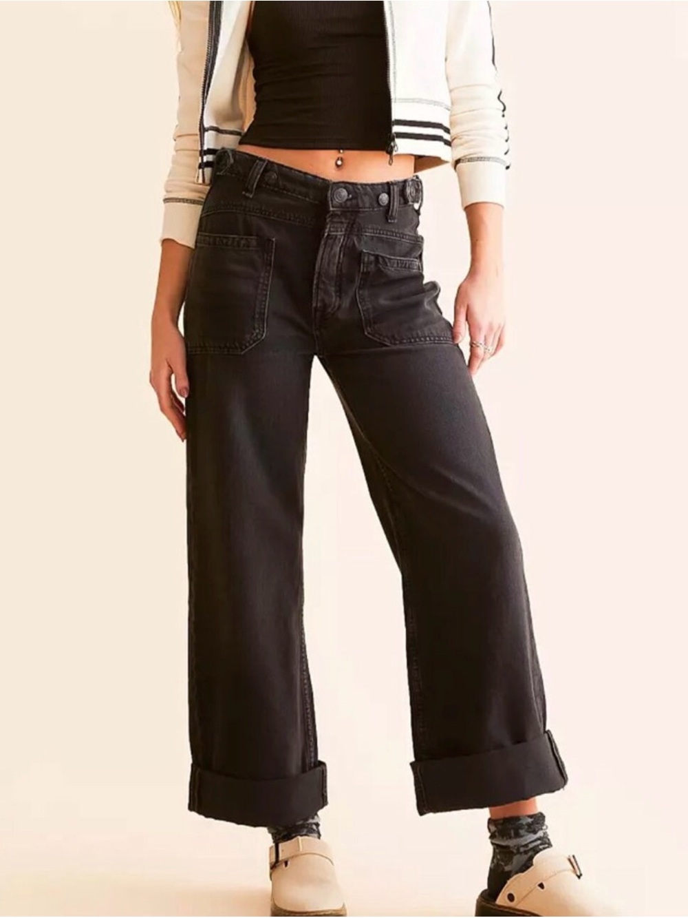Free People We The Free Palmer Black Wide-Leg Jeans